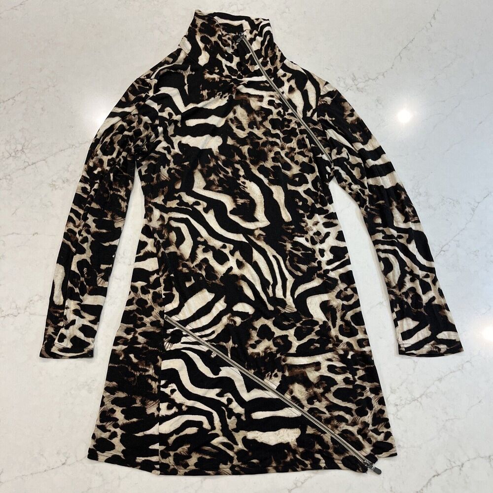 Joseph Ribkoff Dress Vtg 10 Animal Leopard Print Stretch Long Sleeve High Neck